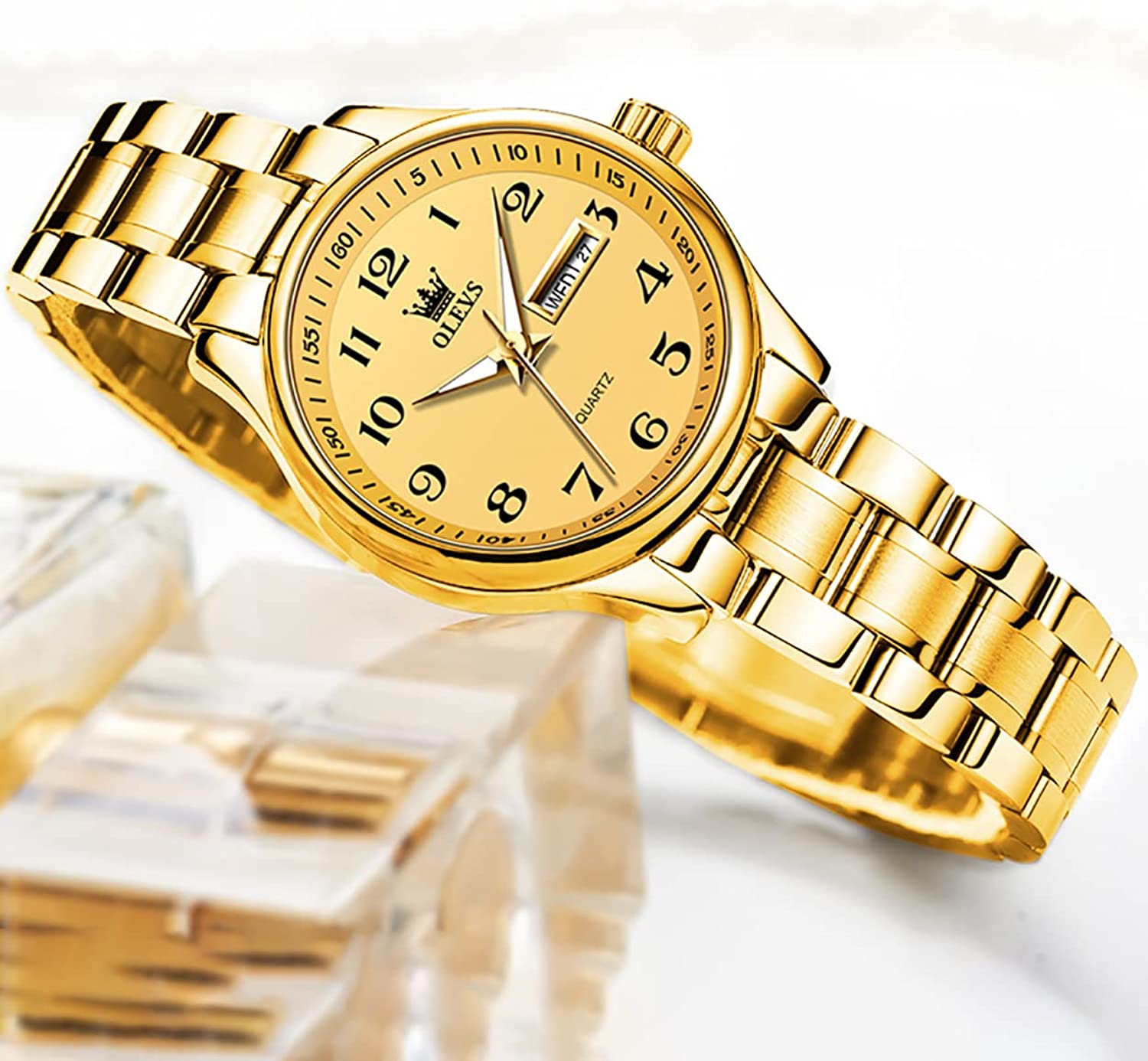 Business Women Watches Day Date,Woman Watches with Silver Gold Stainless Steel,Fashion Luminous Ladies Watches with Black/White Dial,Roman Numeral Womens Watches,Small Face Waterproof Ladies Watches - Image 5